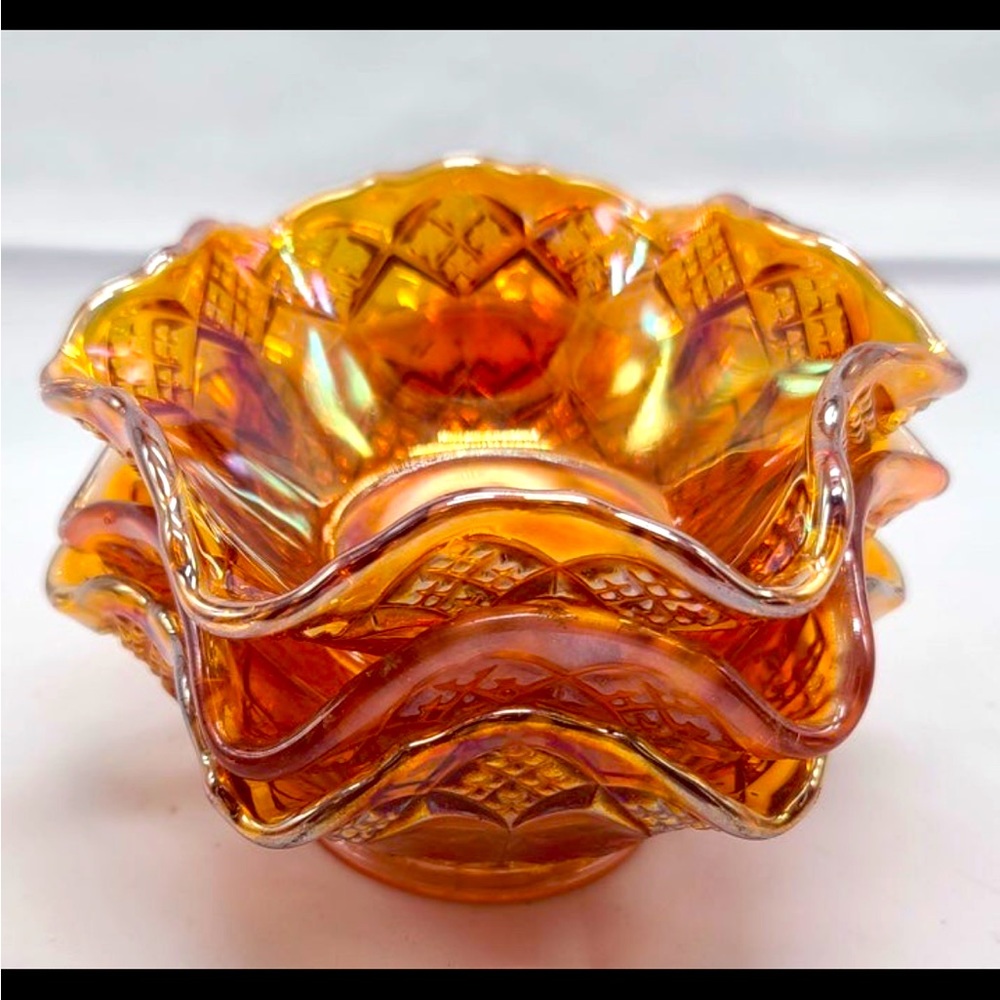 Set of 3 Amber Depression Carnival Glass Fenton Bowls